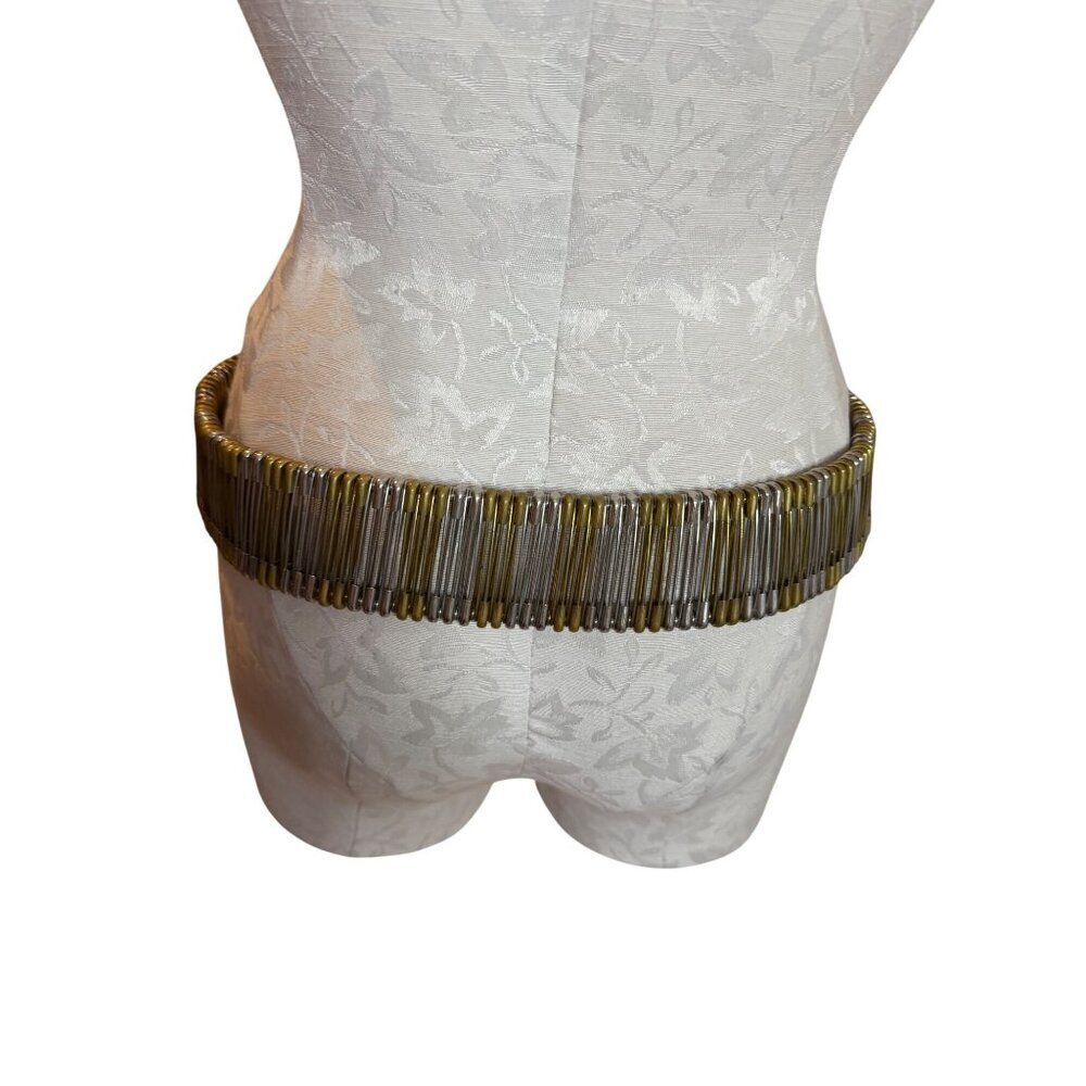 Vintage Unisex Metal Safety Pin Statement Belt Brass Silver 34 inches Punk Rare - Picture 5 of 16